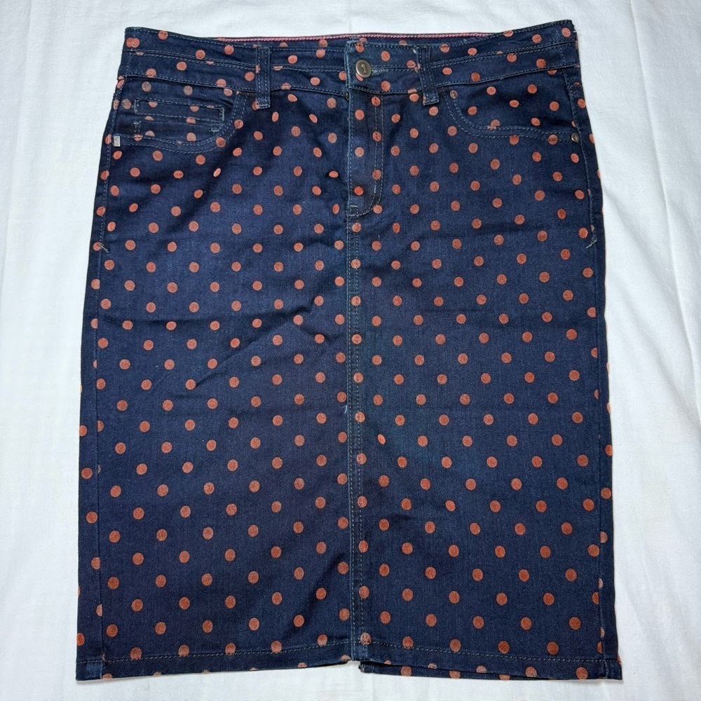 PILCRO & the Letterpress 28 Blue Denim Polka Dots Pencil Skirt Anthropologie - Picture 1 of 8